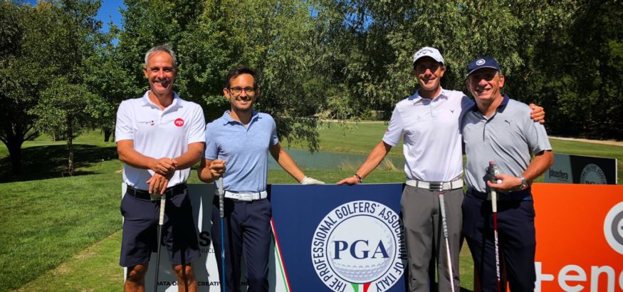 Davide Zarotti, Vittorio Andrea Vaccaro, Edoardo Nobili ed Enzo Bartolucci sul tee della 1 del Campionato PGA - Antognolla Golf Club